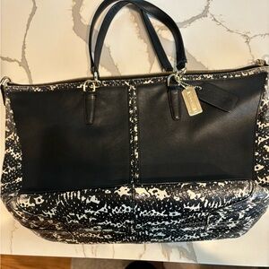 Coach Black and White Python Embossed Satchel.